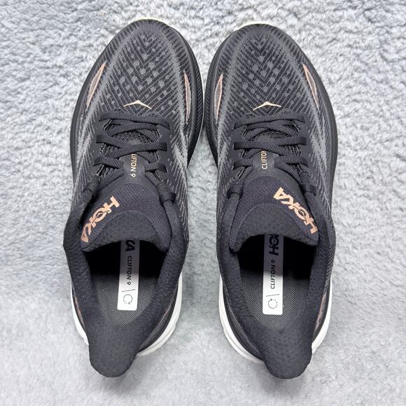 Hoka One One Clifton 9 Womens Size 8.5 Running Shoes Sneakers Black Rose Gold - Picture 5 of 9